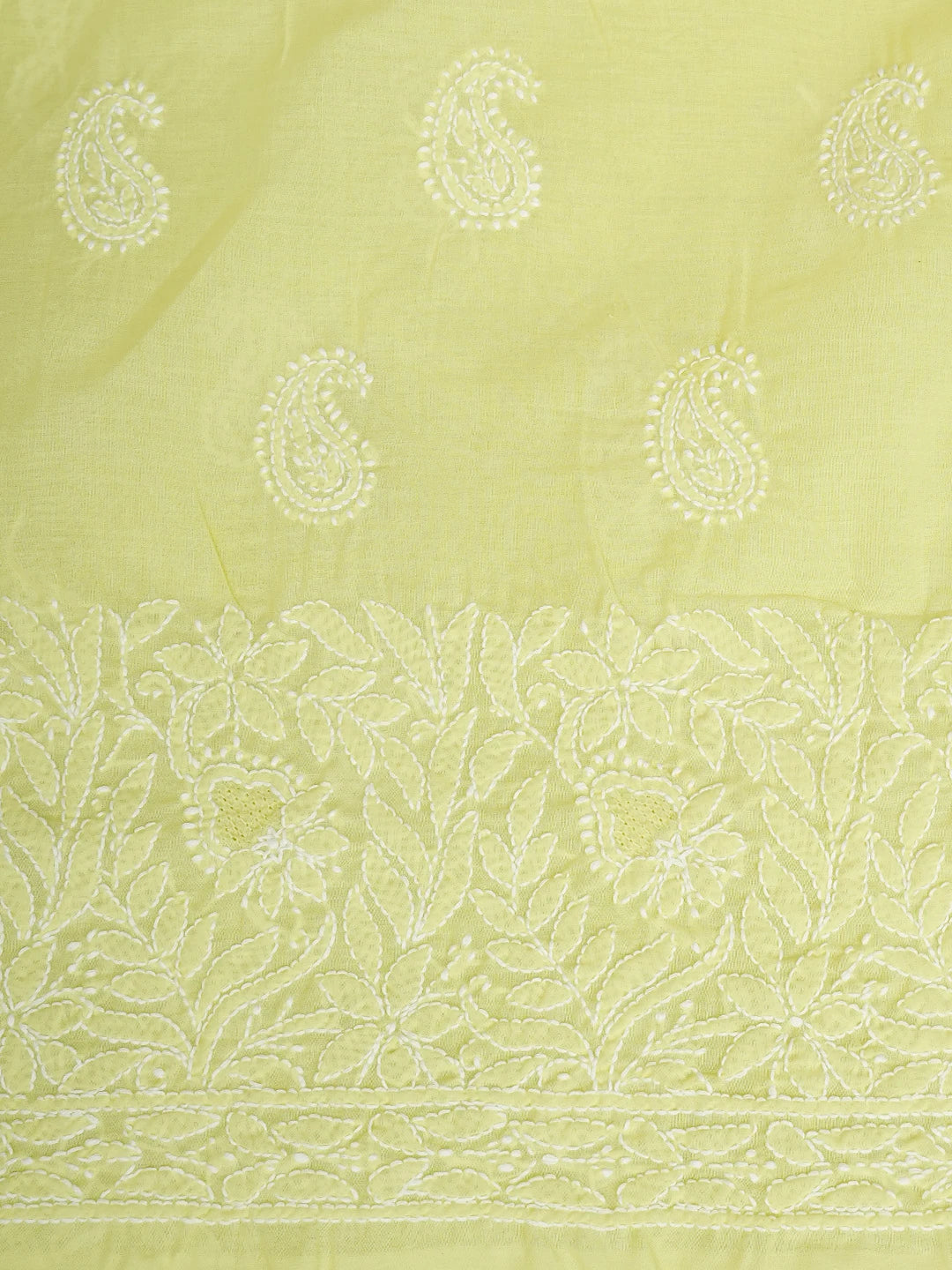 Ada Hand Embroidered Lime Green Cotton Lucknowi Chikankari Unstitched Kurta Piece 01A829670