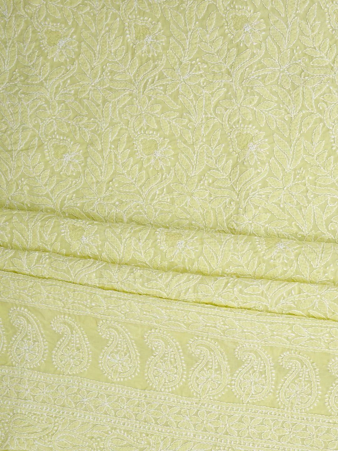 Ada Hand Embroidered Lime Green Cotton Lucknowi Chikankari Unstitched Kurta Piece 01A829670