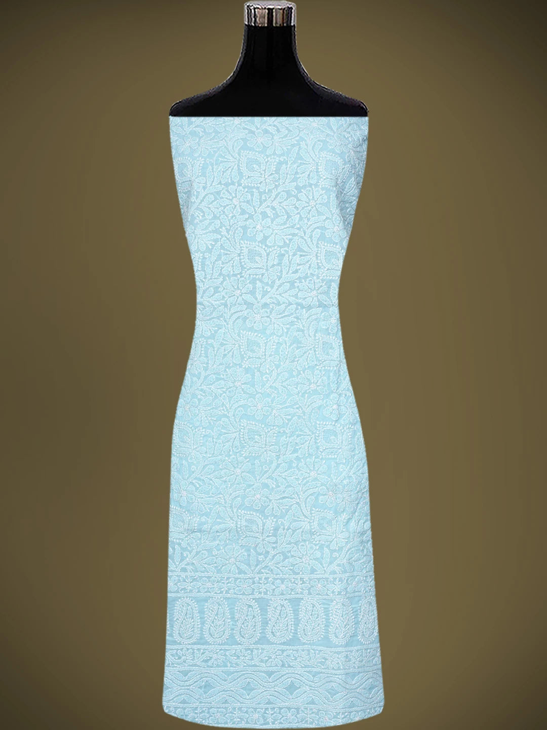 Ada Hand Embroidered Sky Blue Cotton Lucknowi Chikankari Unstitched Kurta Piece 01A829668