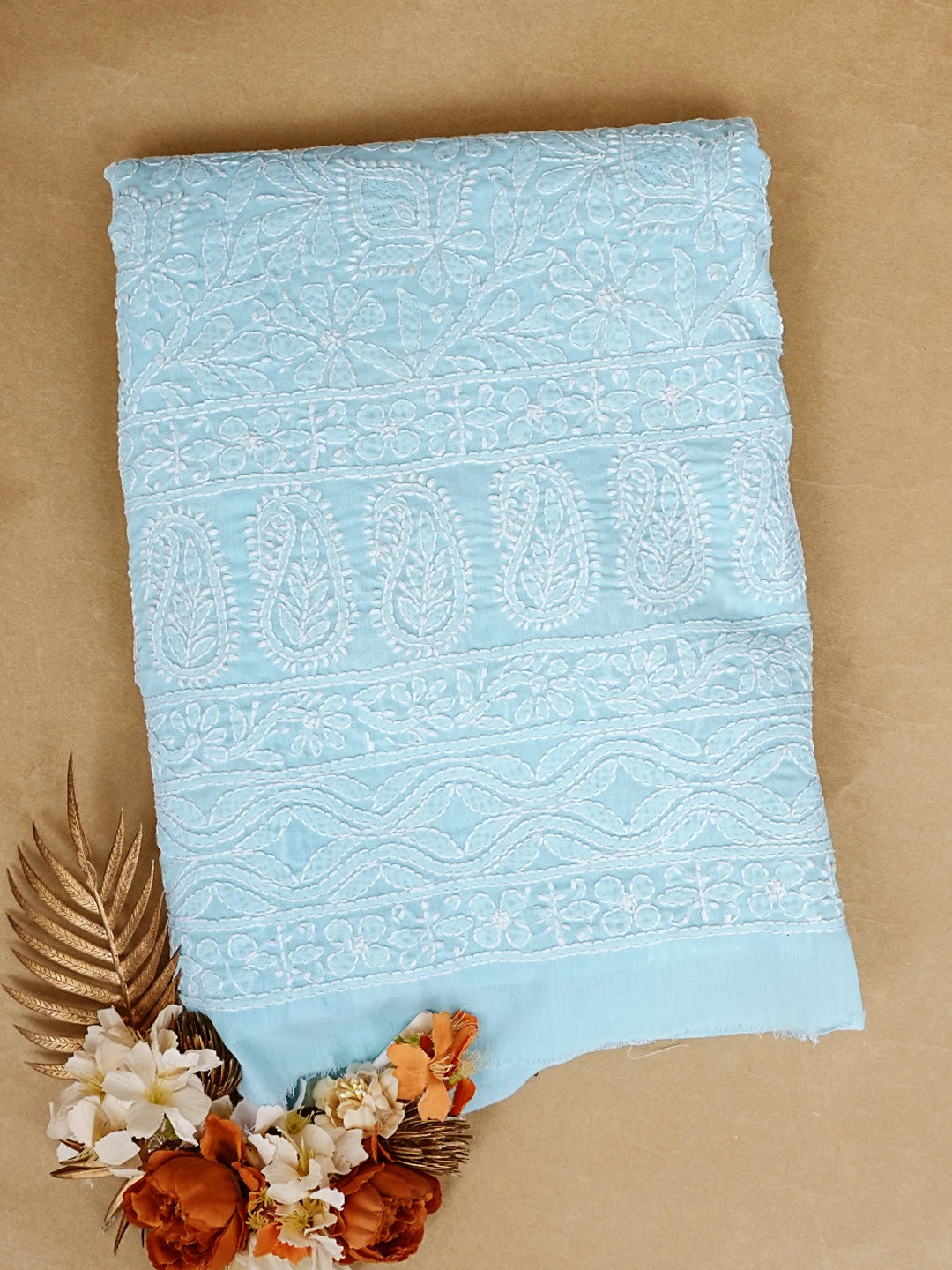Ada Hand Embroidered Sky Blue Cotton Lucknowi Chikankari Unstitched Kurta Piece 01A829668
