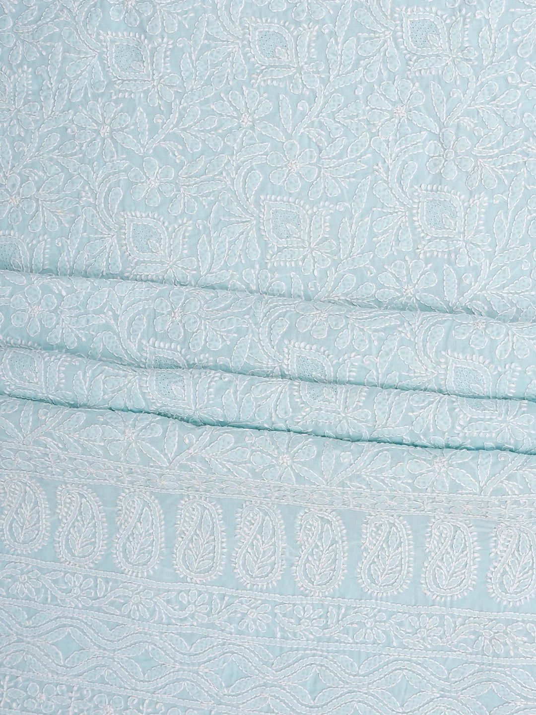 Ada Hand Embroidered Sky Blue Cotton Lucknowi Chikankari Unstitched Kurta Piece 01A829668