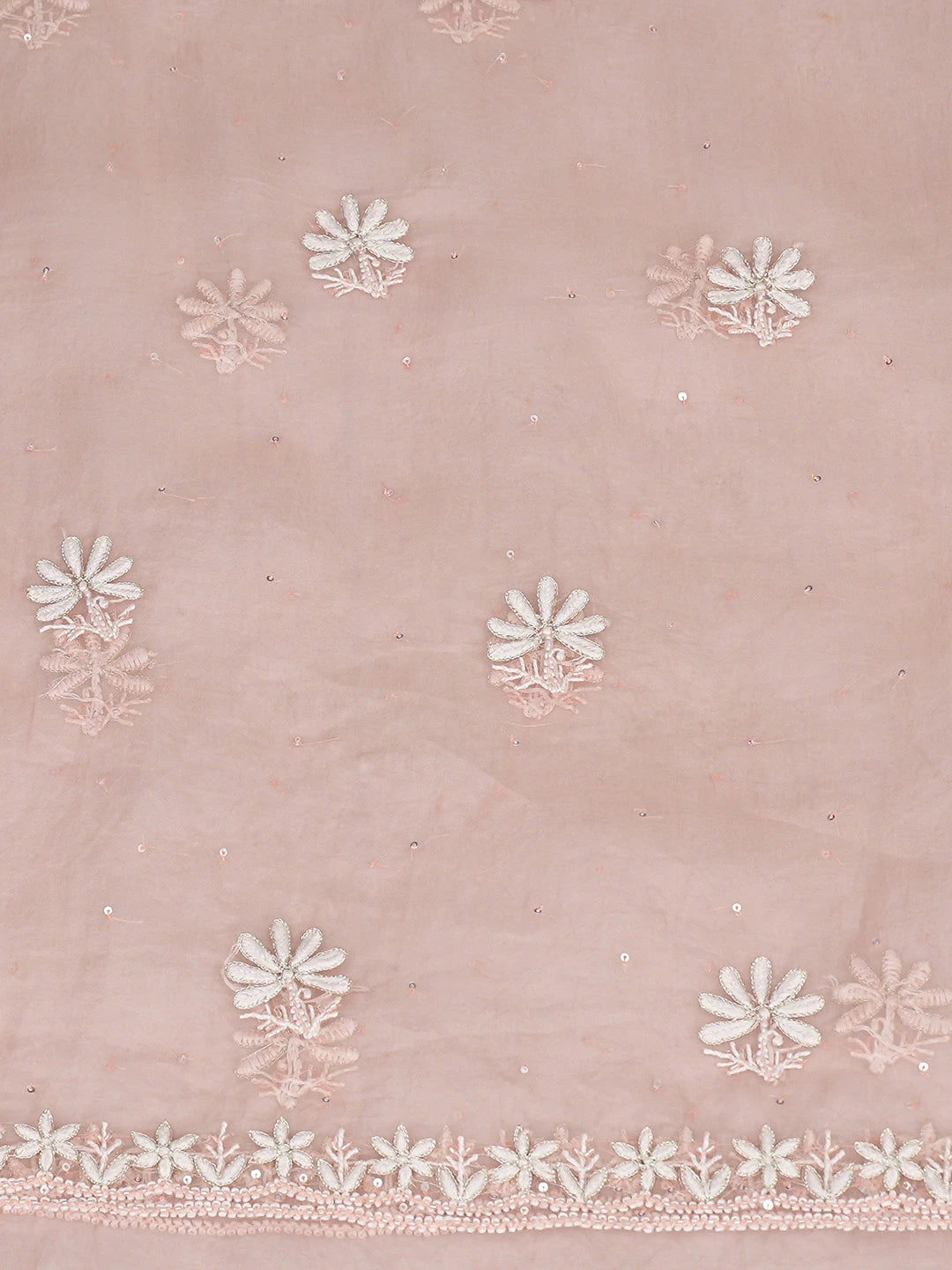 Ada Hand Embroidered Dusty Peach Organza Lucknowi Chikankari Unstitched Kurta Dupatta Set With Cutdana Work 01A771947