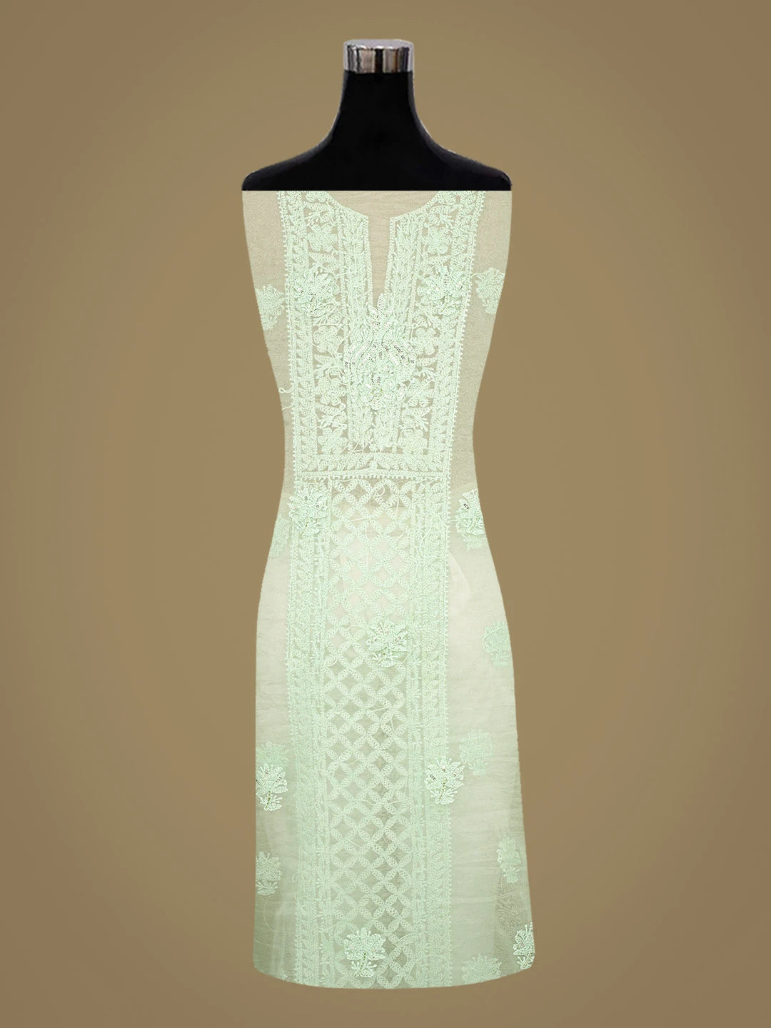 Ada Hand Embroidered Sea Green Organza Lucknowi Chikankari Unstitched Kurta Dupatta Set With Sequins Work 01A718564