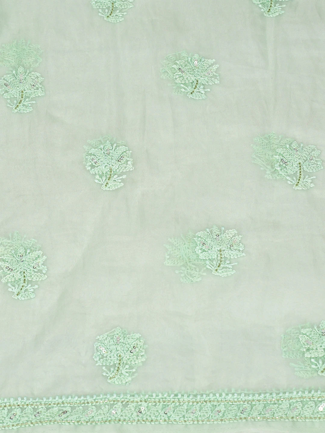 Ada Hand Embroidered Sea Green Organza Lucknowi Chikankari Unstitched Kurta Dupatta Set With Sequins Work 01A718564