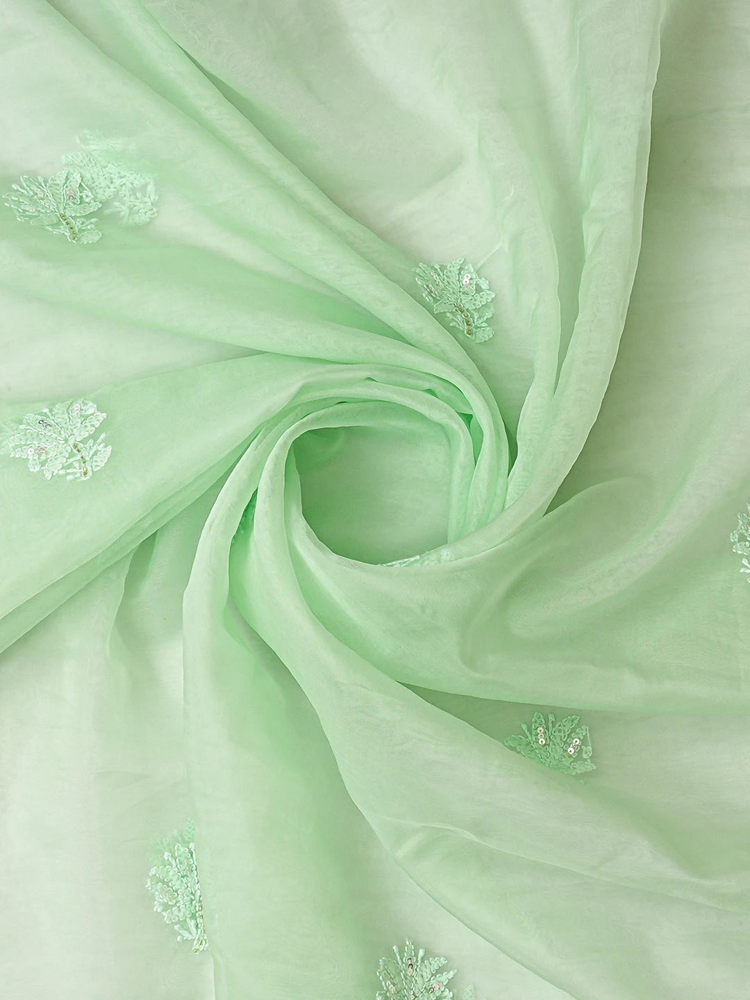 Ada Hand Embroidered Sea Green Organza Lucknowi Chikankari Unstitched Kurta Dupatta Set With Sequins Work 01A718564