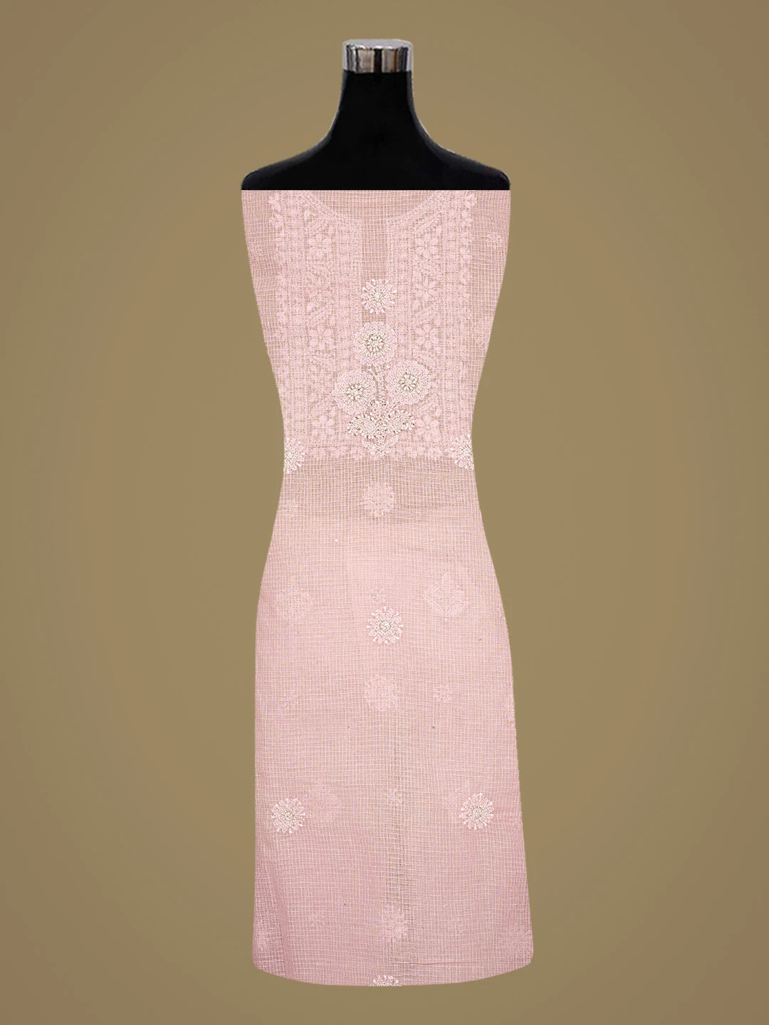 Ada Hand Embroidered Pink Kota Lucknowi Chikankari Unstitched Kurta Dupatta Set With Pearl Work 01A574079