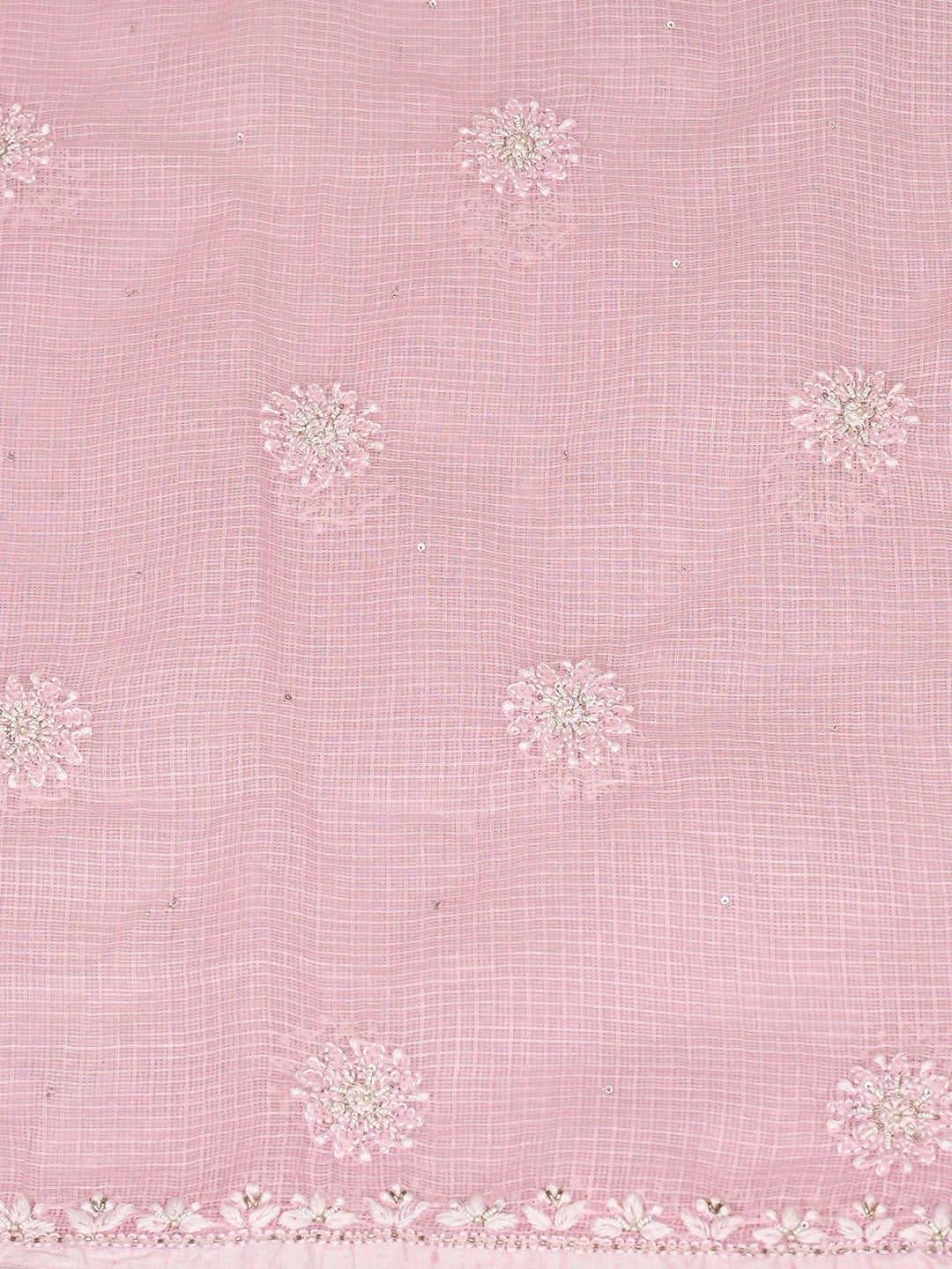 Ada Hand Embroidered Pink Kota Lucknowi Chikankari Unstitched Kurta Dupatta Set With Pearl Work 01A574079