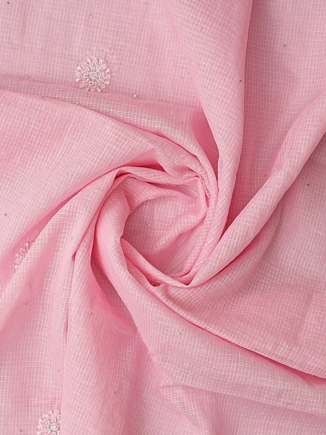 Ada Hand Embroidered Pink Kota Lucknowi Chikankari Unstitched Kurta Dupatta Set With Pearl Work 01A574079