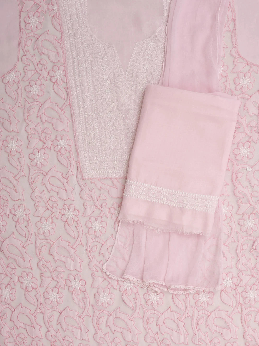 Ada Hand Embroidered Pink Cotton Lucknowi Chikankari Unstitched Suit Piece 01A821970