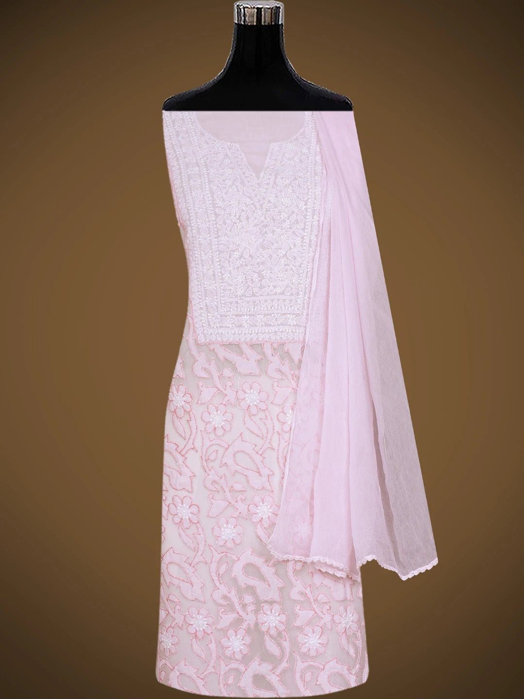 Ada Hand Embroidered Pink Cotton Lucknowi Chikankari Unstitched Suit Piece 01A821970