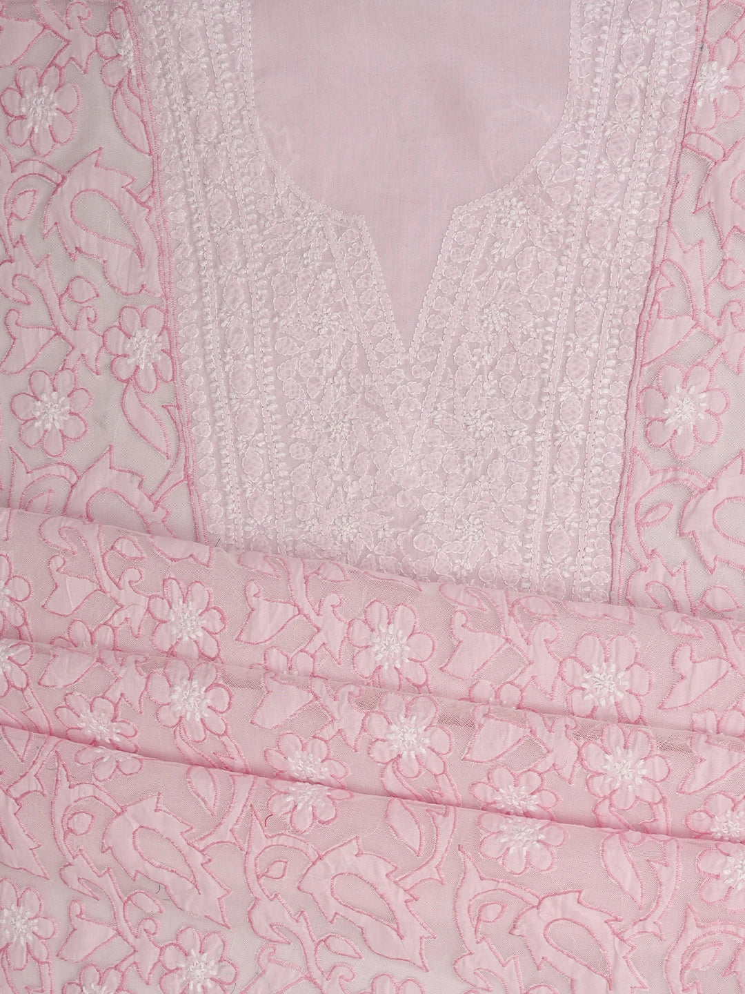 Ada Hand Embroidered Pink Cotton Lucknowi Chikankari Unstitched Suit Piece 01A821970