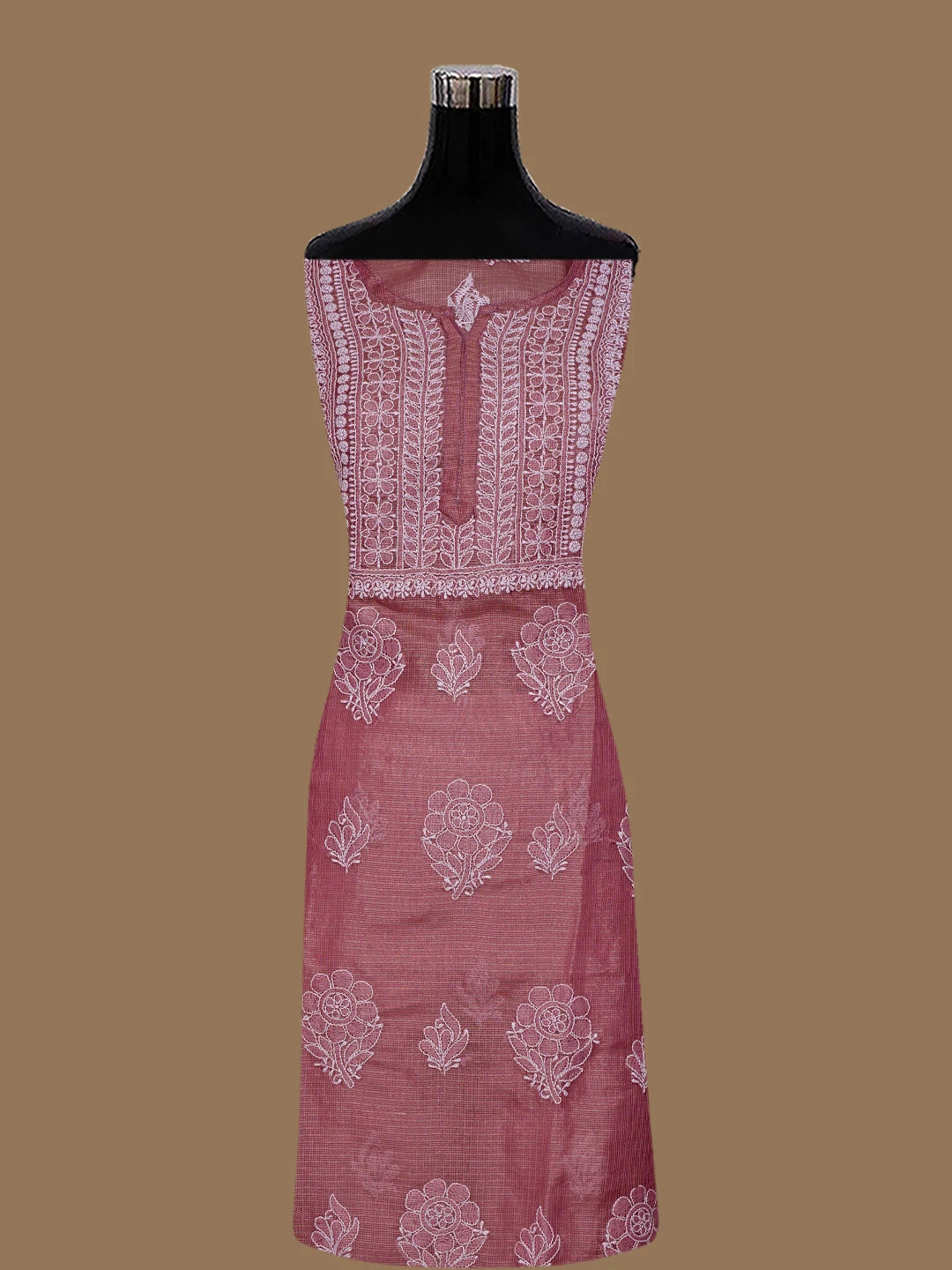Ada Hand Embroidered Onion Pink Tissue Lucknowi Chikankari Semi-Stitched Kurta Dupatta Set 01A784674