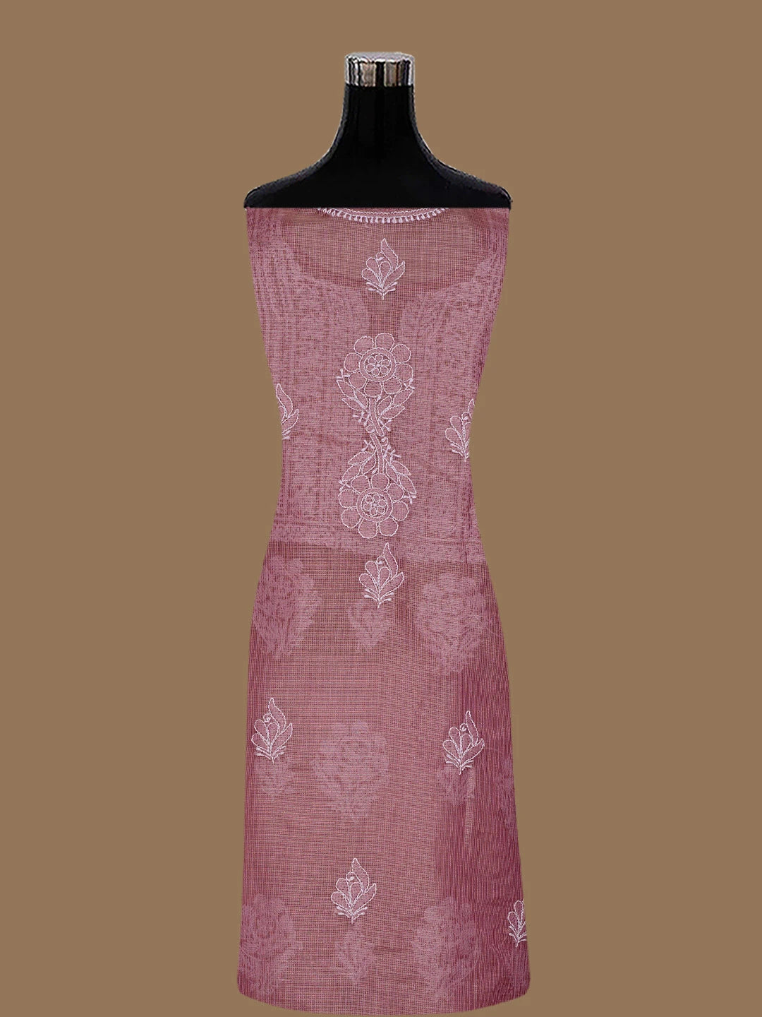 Ada Hand Embroidered Onion Pink Tissue Lucknowi Chikankari Semi-Stitched Kurta Dupatta Set 01A784674