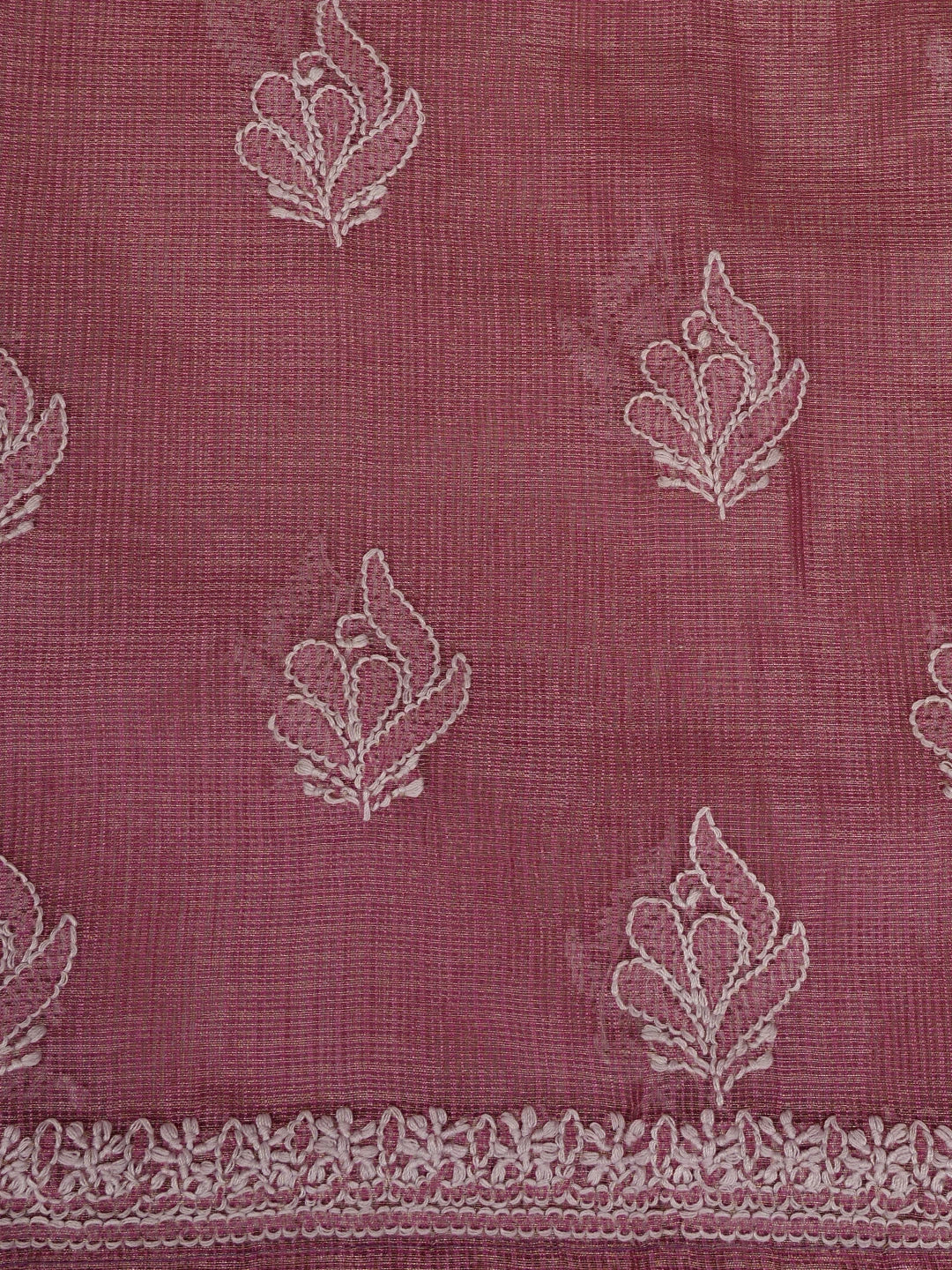Ada Hand Embroidered Onion Pink Tissue Lucknowi Chikankari Semi-Stitched Kurta Dupatta Set 01A784674