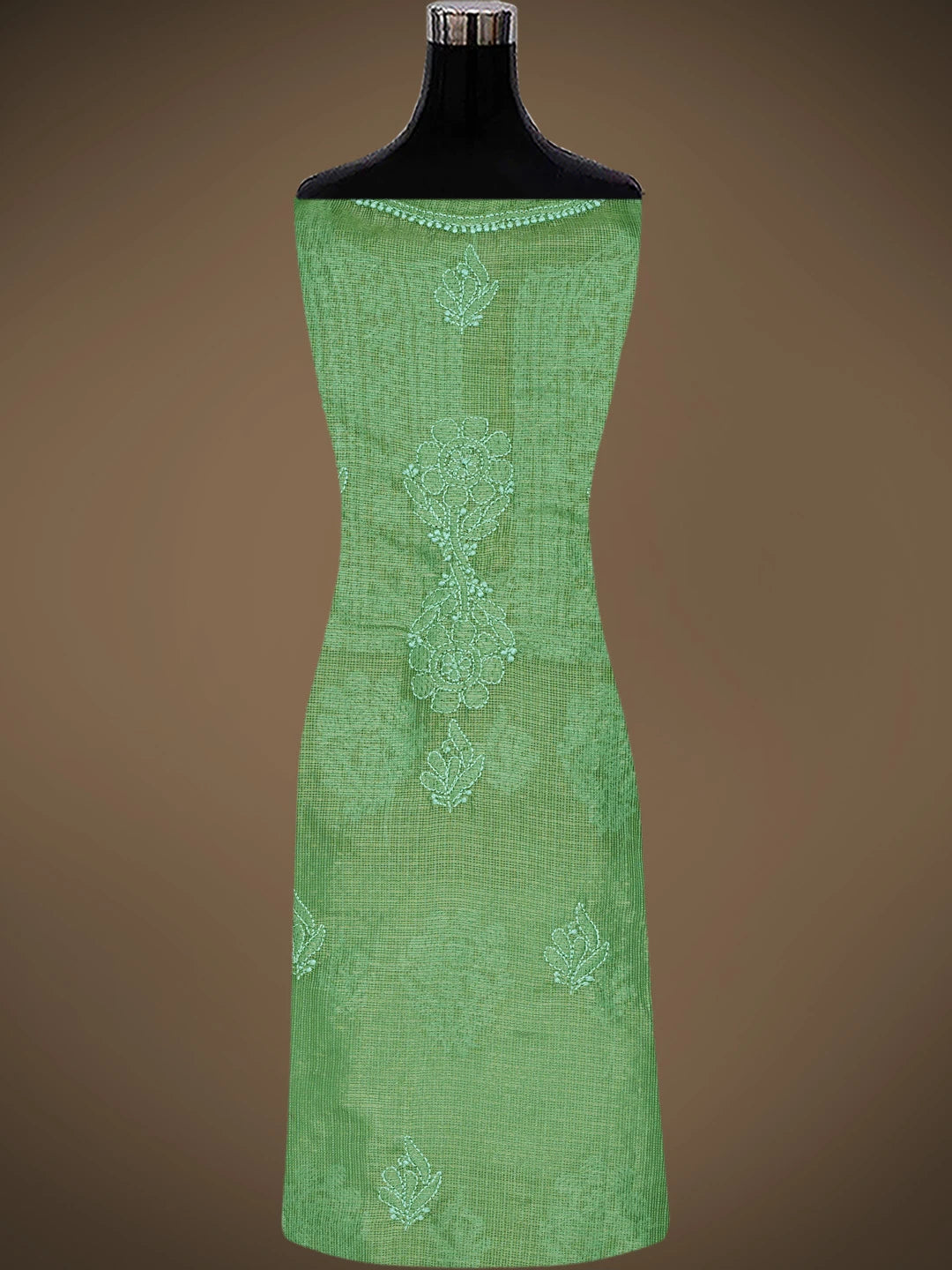 Ada Hand Embroidered Pista Green Tissue Lucknowi Chikankari Semi-Stitched Kurta Dupatta Set 01A784663