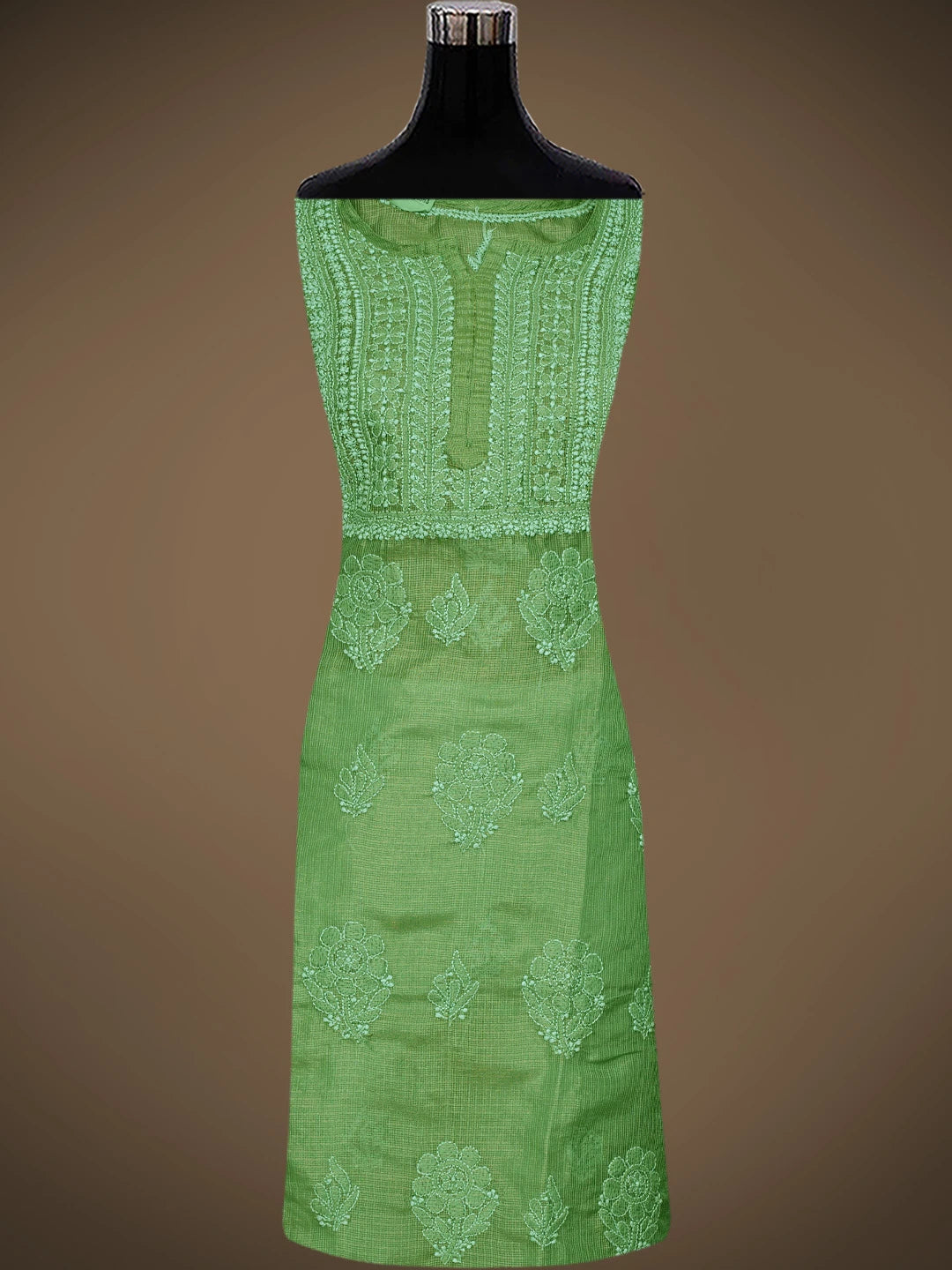 Ada Hand Embroidered Pista Green Tissue Lucknowi Chikankari Semi-Stitched Kurta Dupatta Set 01A784663