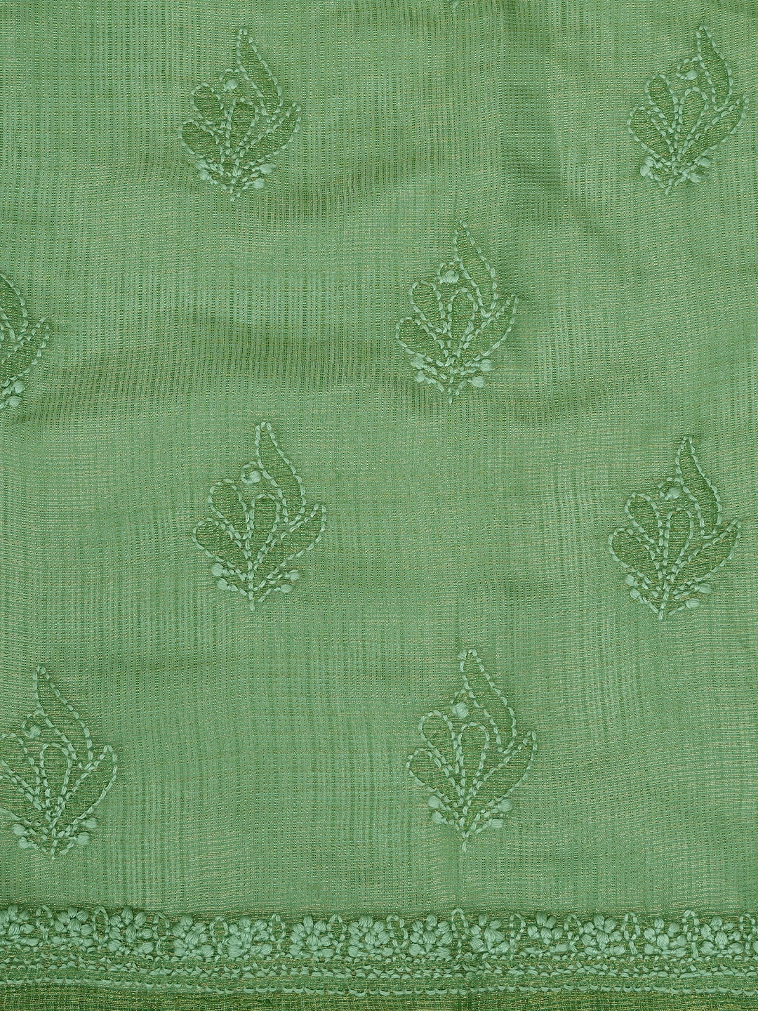 Ada Hand Embroidered Pista Green Tissue Lucknowi Chikankari Semi-Stitched Kurta Dupatta Set 01A784663