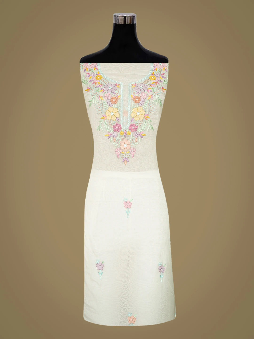Ada Hand Embroidered White Organza Lucknowi Chikankari Unstitched Kurta Dupatta Set With Parsi Work 01A819253