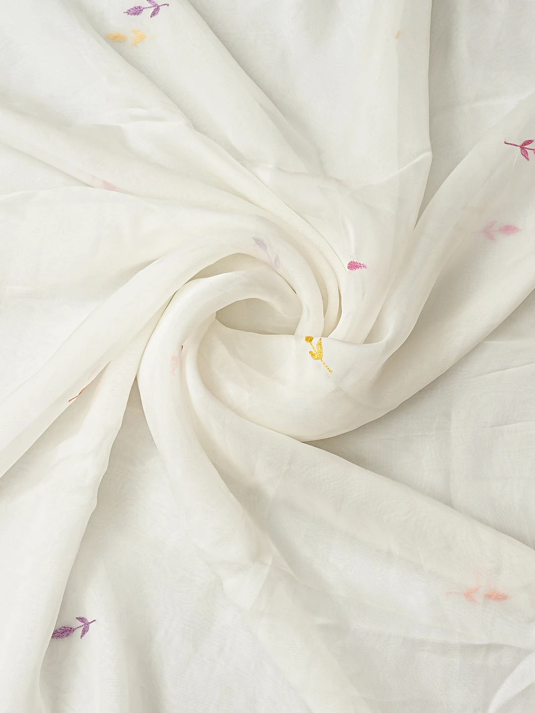 Ada Hand Embroidered White Organza Lucknowi Chikankari Unstitched Kurta Dupatta Set With Parsi Work 01A819253