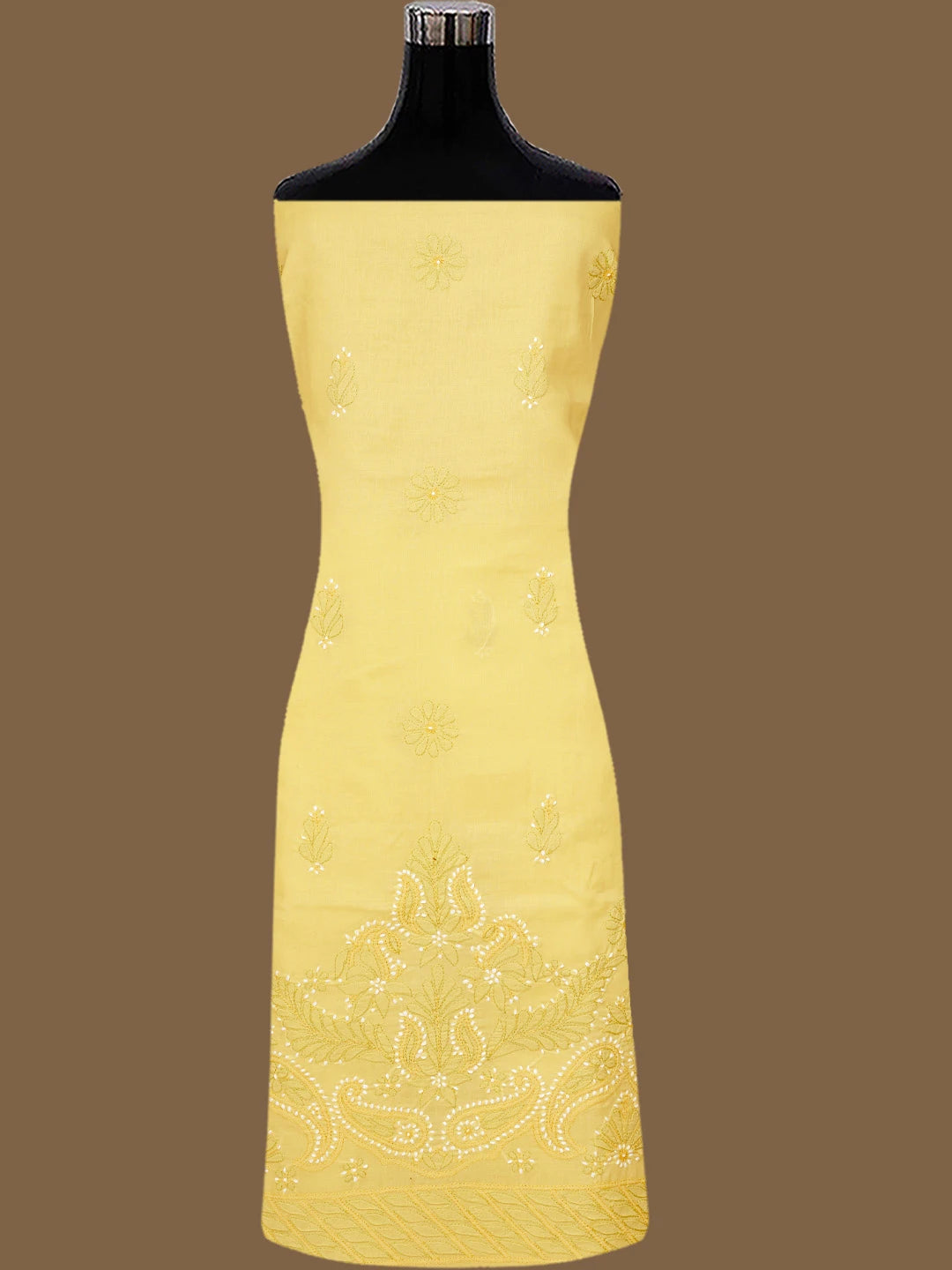 Ada Hand Embroidered Yellow Cotton Lucknowi Chikankari Unstitched Suit Piece 01A819198