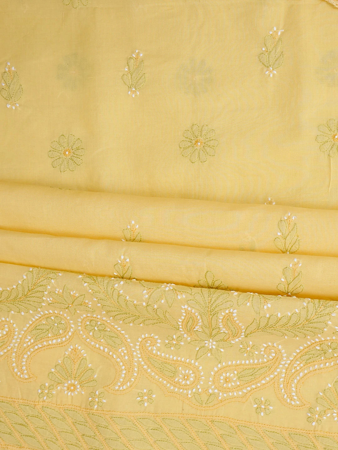 Ada Hand Embroidered Yellow Cotton Lucknowi Chikankari Unstitched Suit Piece 01A819198