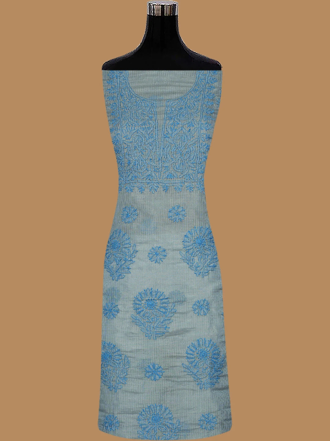 Ada Hand Embroidered Grey Kota Lucknowi Chikankari Unstitched Kurta Dupatta Set 01A802337