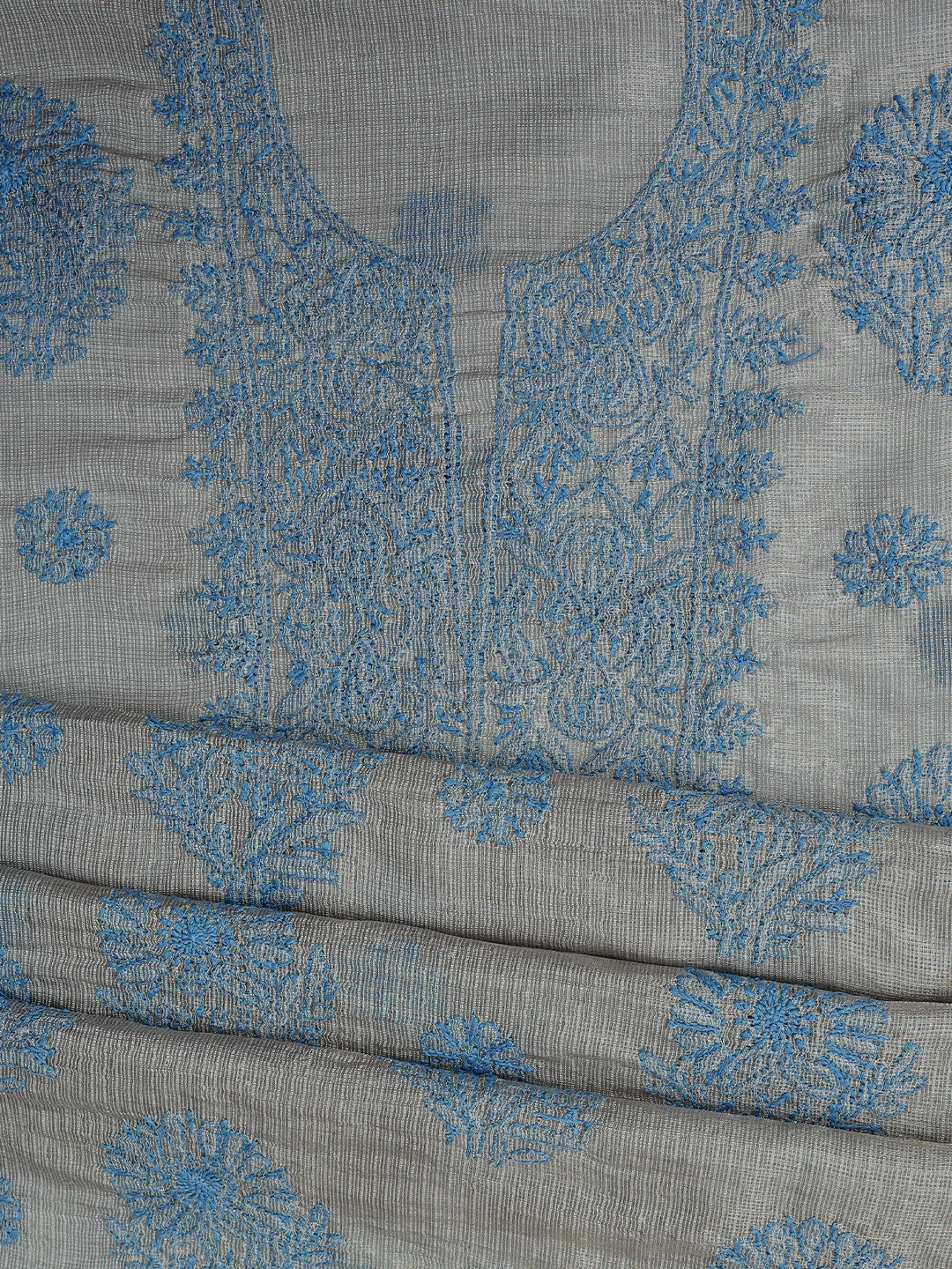 Ada Hand Embroidered Grey Kota Lucknowi Chikankari Unstitched Kurta Dupatta Set 01A802337