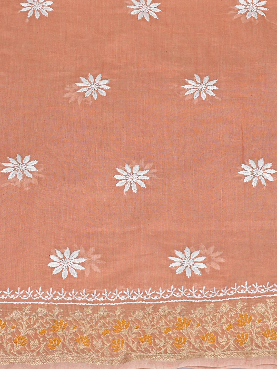 Ada Hand Embroidered Creamy Peach Chanderi Lucknowi Chikankari Unstitched Kurta Dupatta Set 01A818435