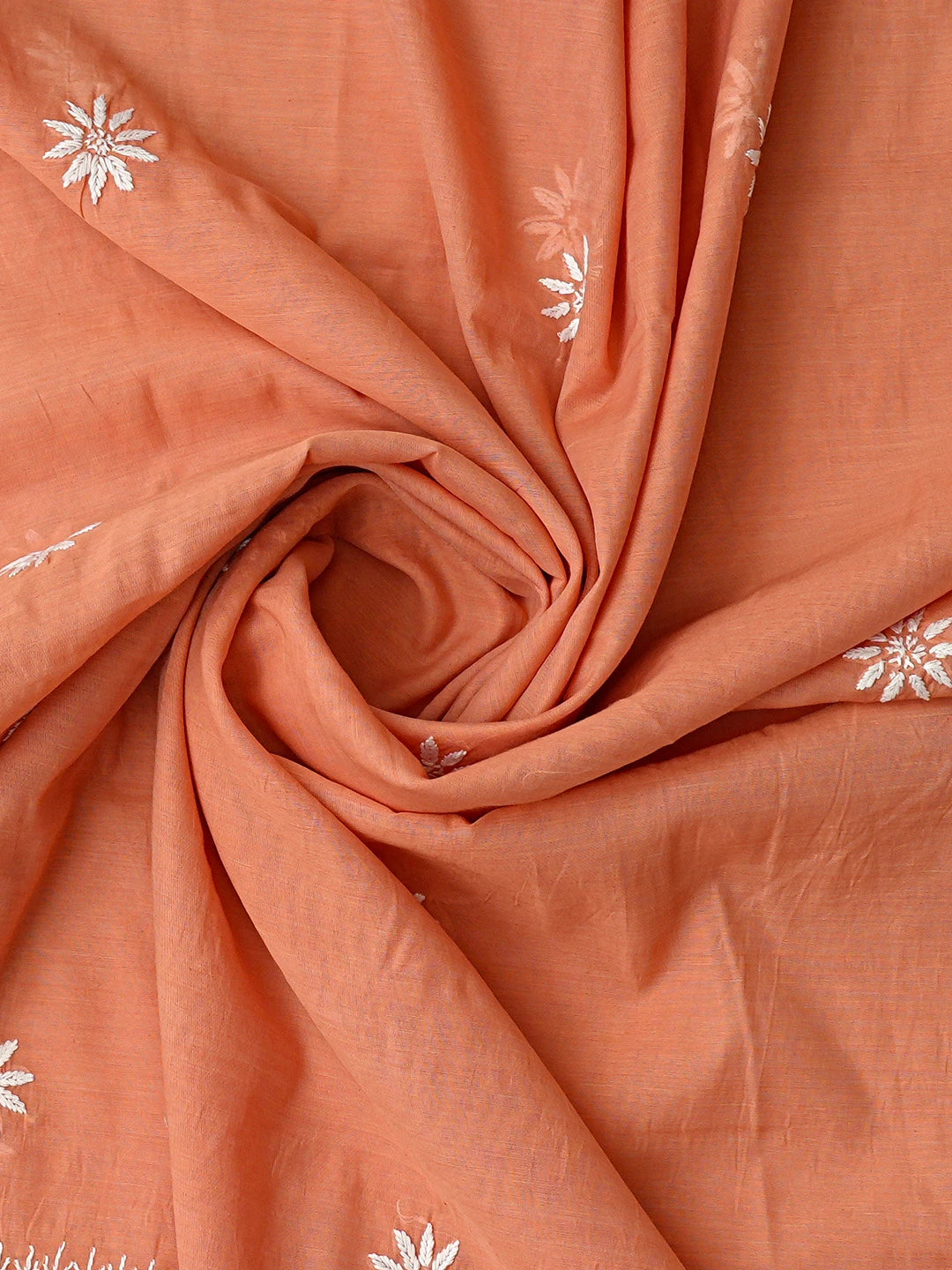 Ada Hand Embroidered Creamy Peach Chanderi Lucknowi Chikankari Unstitched Kurta Dupatta Set 01A818435