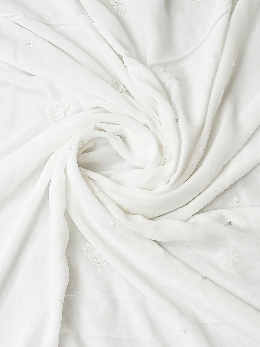 Ada Hand Embroidered White Viscose Georgette Lucknowi Chikankari Unstitched Kurta Dupatta Set With Cutdana Work 08A500809