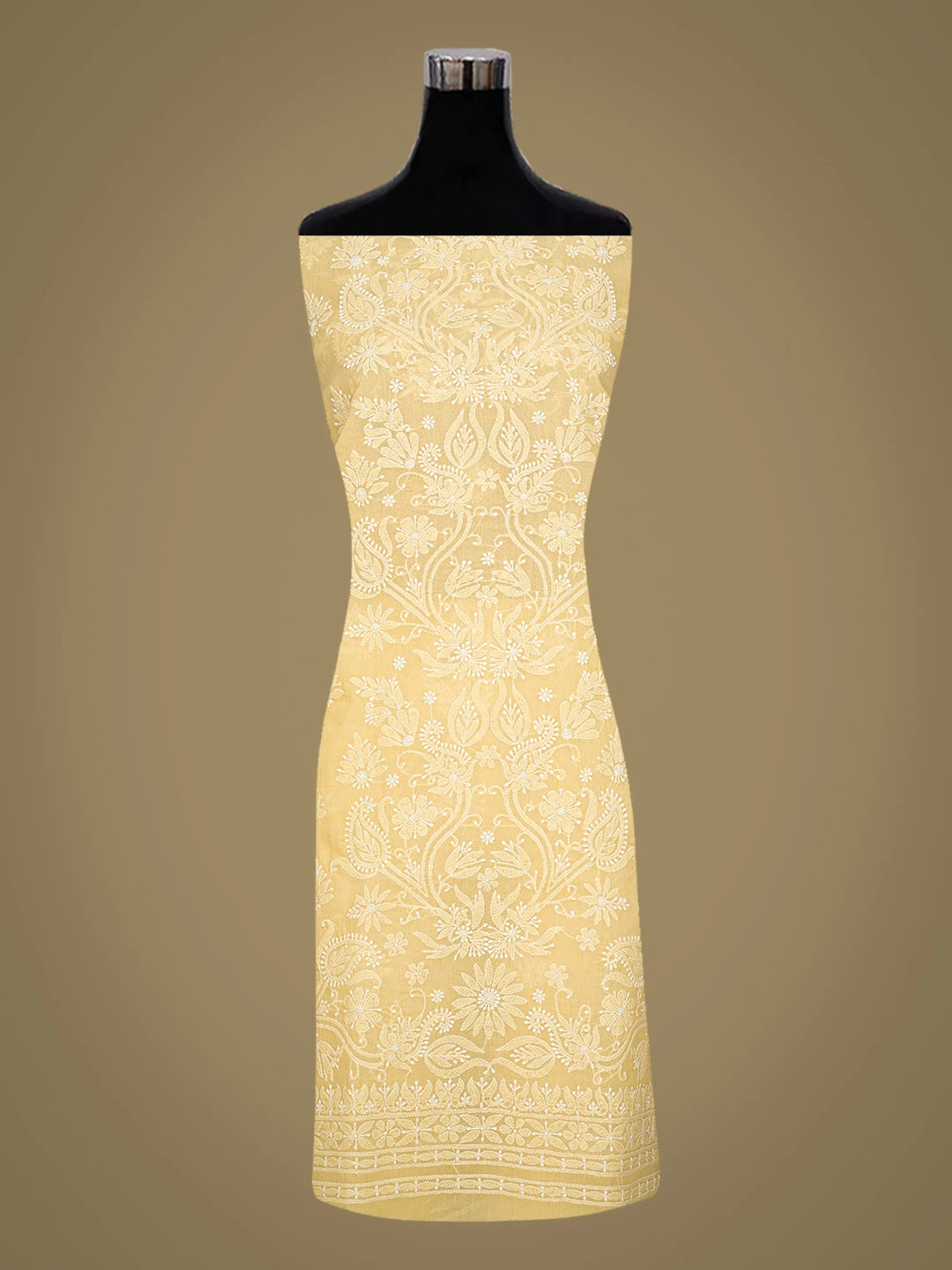 Ada Hand Embroidered Beige Cotton Lucknowi Chikankari Unstitched Kurta Piece 01A810513
