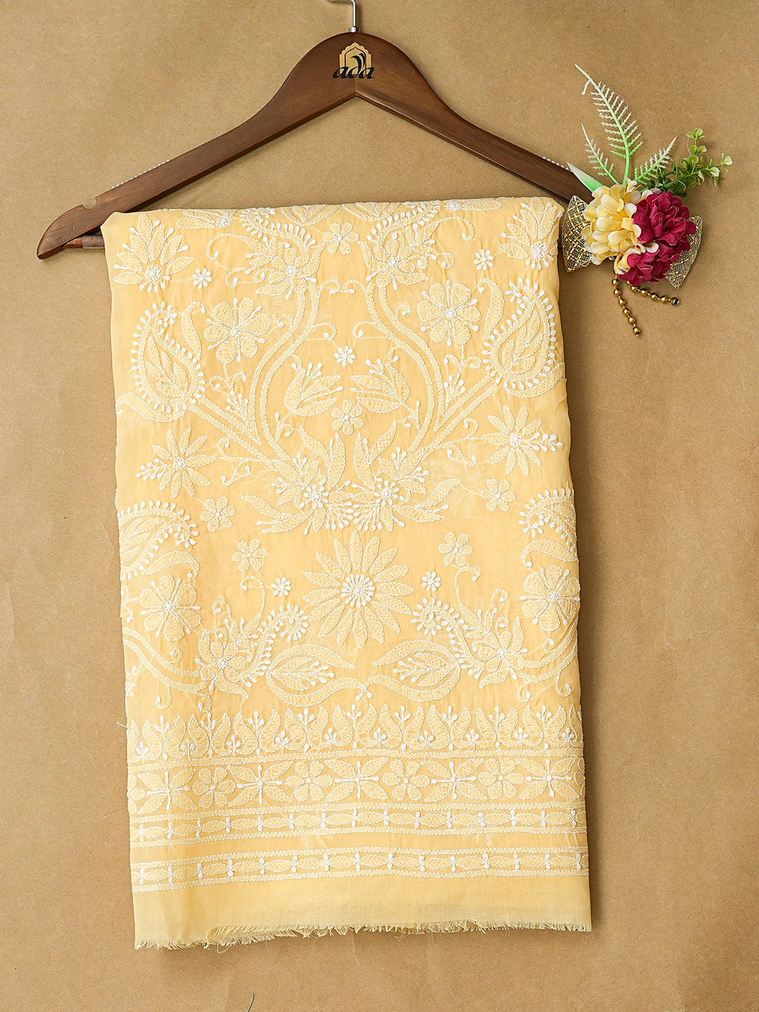 Ada Hand Embroidered Beige Cotton Lucknowi Chikankari Unstitched Kurta Piece 01A810513