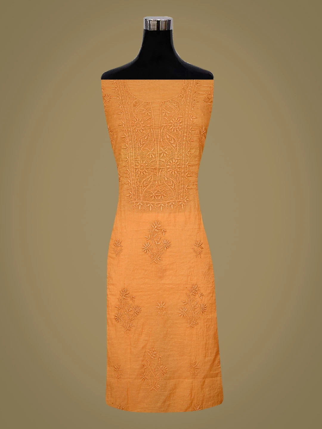 Ada Hand Embroidered Orange Lucknowi Chikankari Unstitched Kurta Dupatta Set 01A789491
