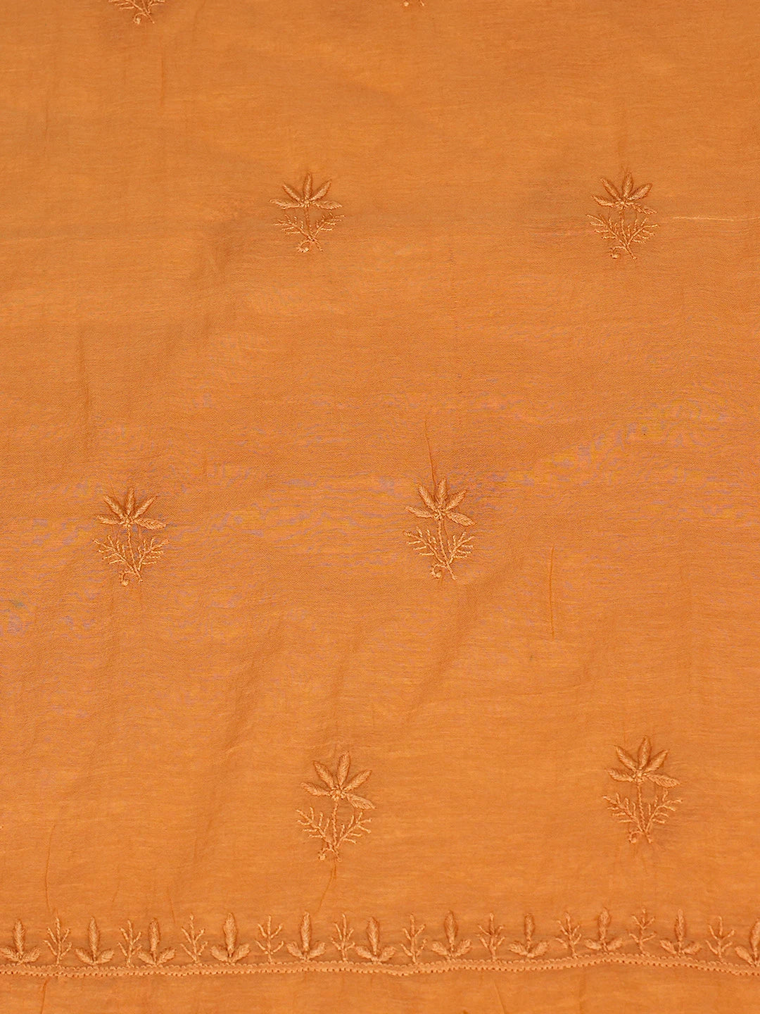 Ada Hand Embroidered Orange Lucknowi Chikankari Unstitched Kurta Dupatta Set 01A789491