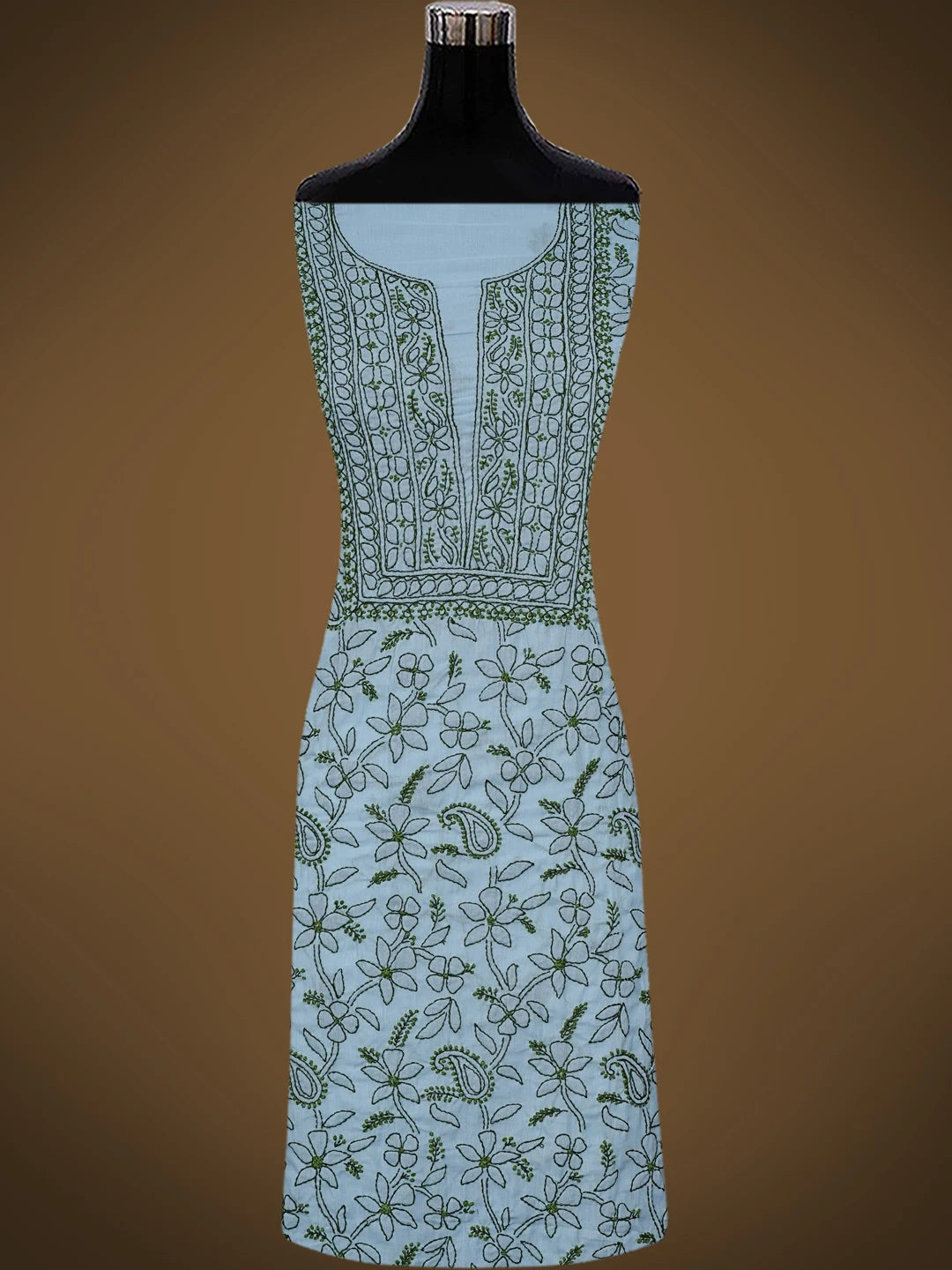 Ada Hand Embroidered Greyish Blue Cotton Lucknowi Chikankari Unstitched Suit Piece 01A829733