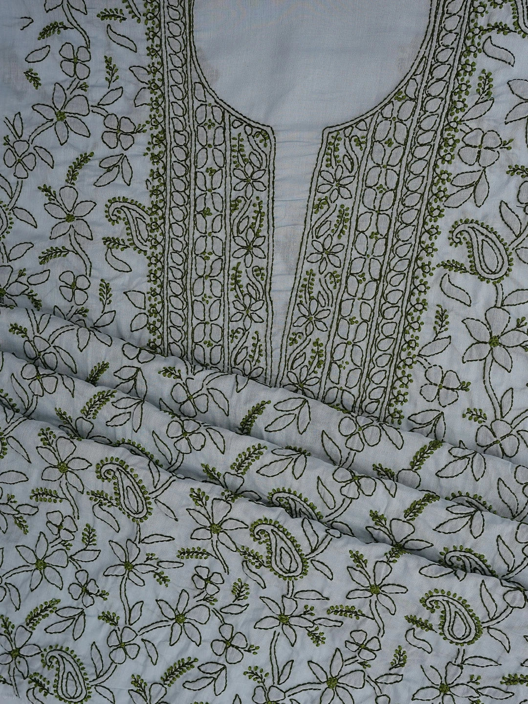 Ada Hand Embroidered Greyish Blue Cotton Lucknowi Chikankari Unstitched Suit Piece 01A829733