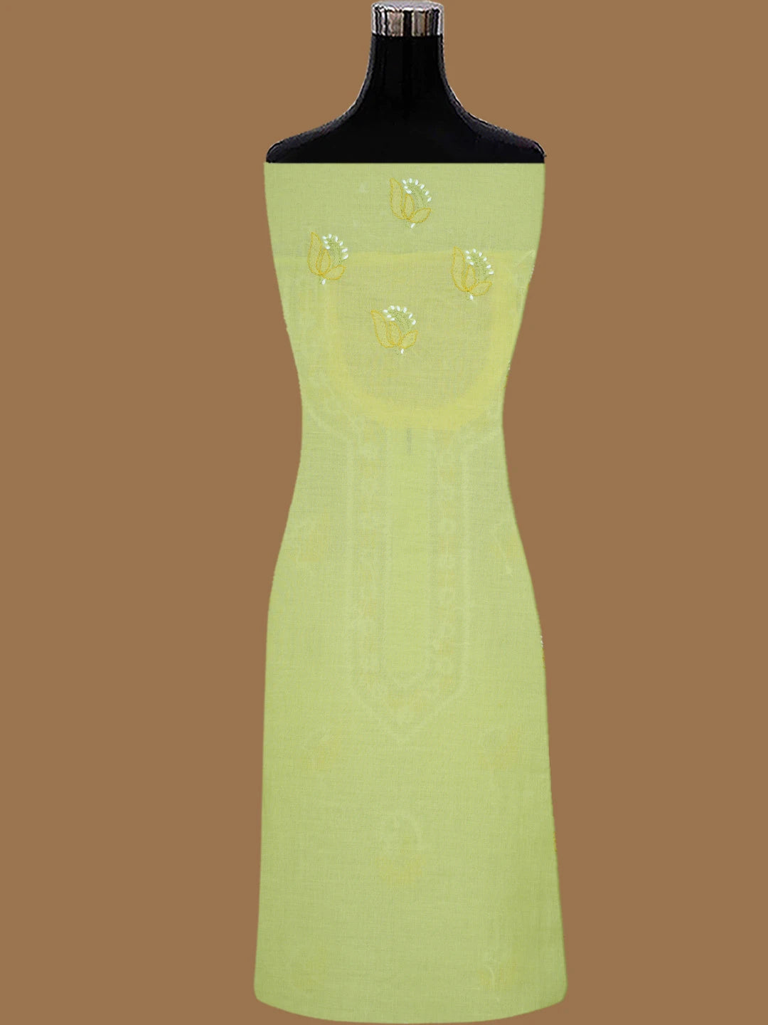 Ada Hand Embroidered Lime Green Cotton Lucknowi Chikankari Unstitched Suit Piece 01A818961