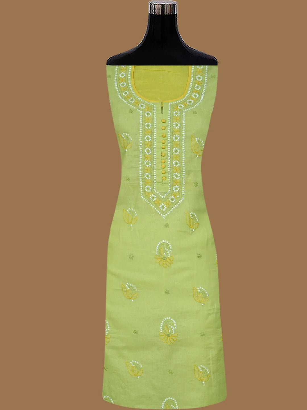 Ada Hand Embroidered Lime Green Cotton Lucknowi Chikankari Unstitched Suit Piece 01A818961