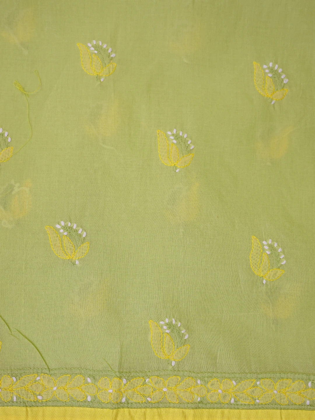 Ada Hand Embroidered Lime Green Cotton Lucknowi Chikankari Unstitched Suit Piece 01A818961