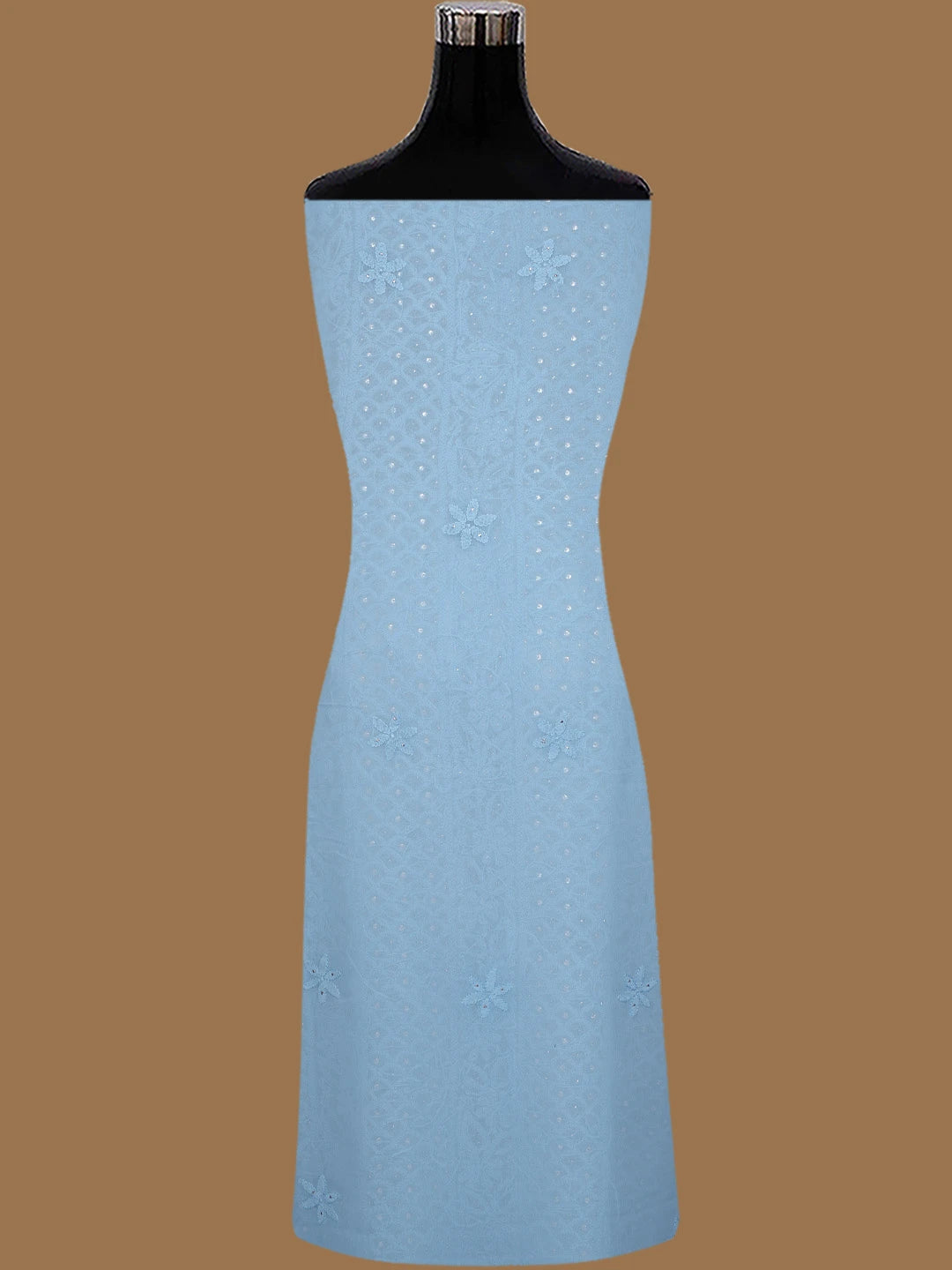 Ada Hand Embroidered Carolina Blue Viscose Georgette Lucknowi Chikankari Unstitched Kurta Dupatta Set With Mukaish Work 01A815274