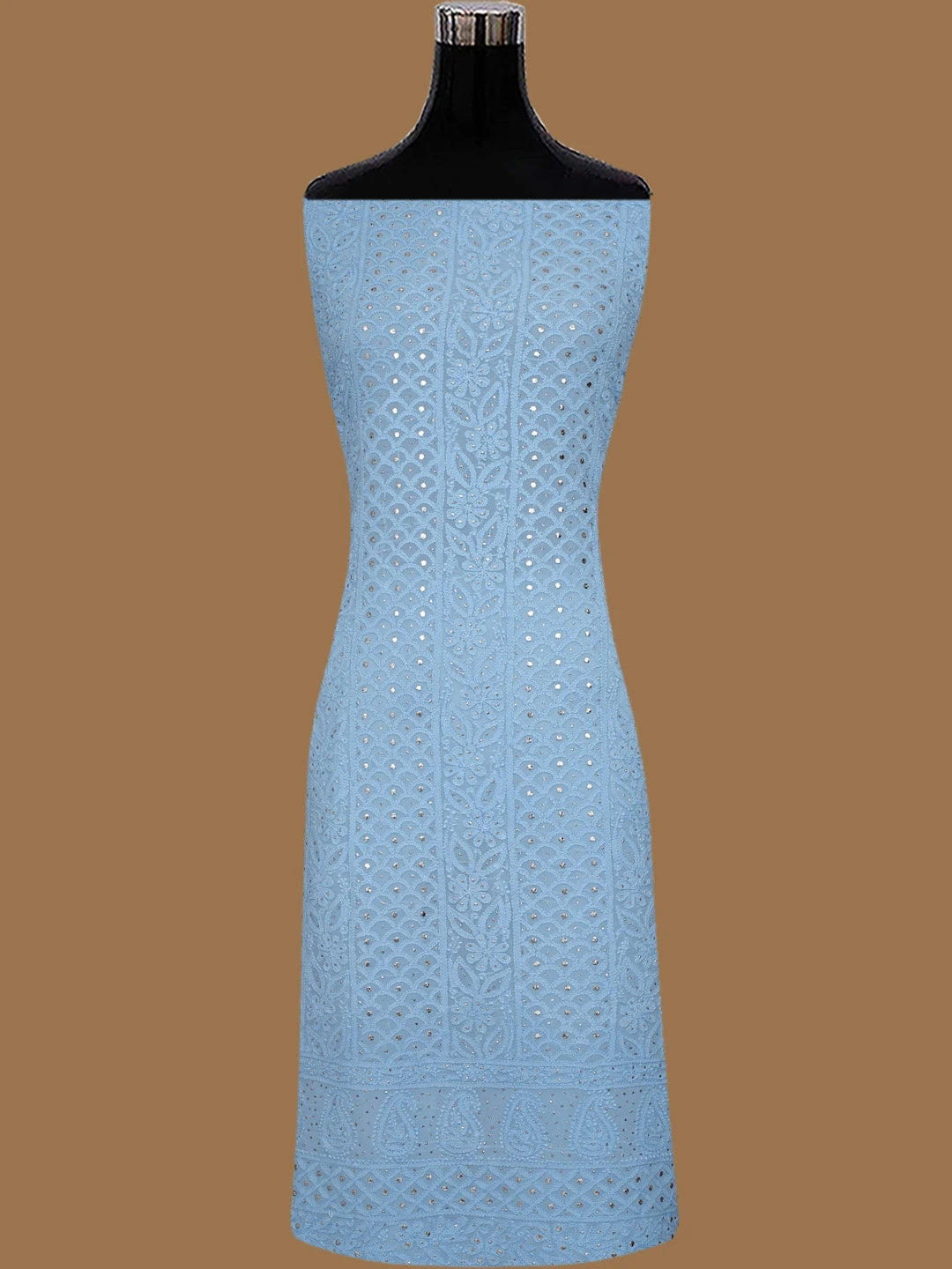 Ada Hand Embroidered Carolina Blue Viscose Georgette Lucknowi Chikankari Unstitched Kurta Dupatta Set With Mukaish Work 01A815274