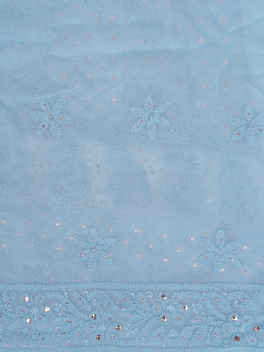 Ada Hand Embroidered Carolina Blue Viscose Georgette Lucknowi Chikankari Unstitched Kurta Dupatta Set With Mukaish Work 01A815274