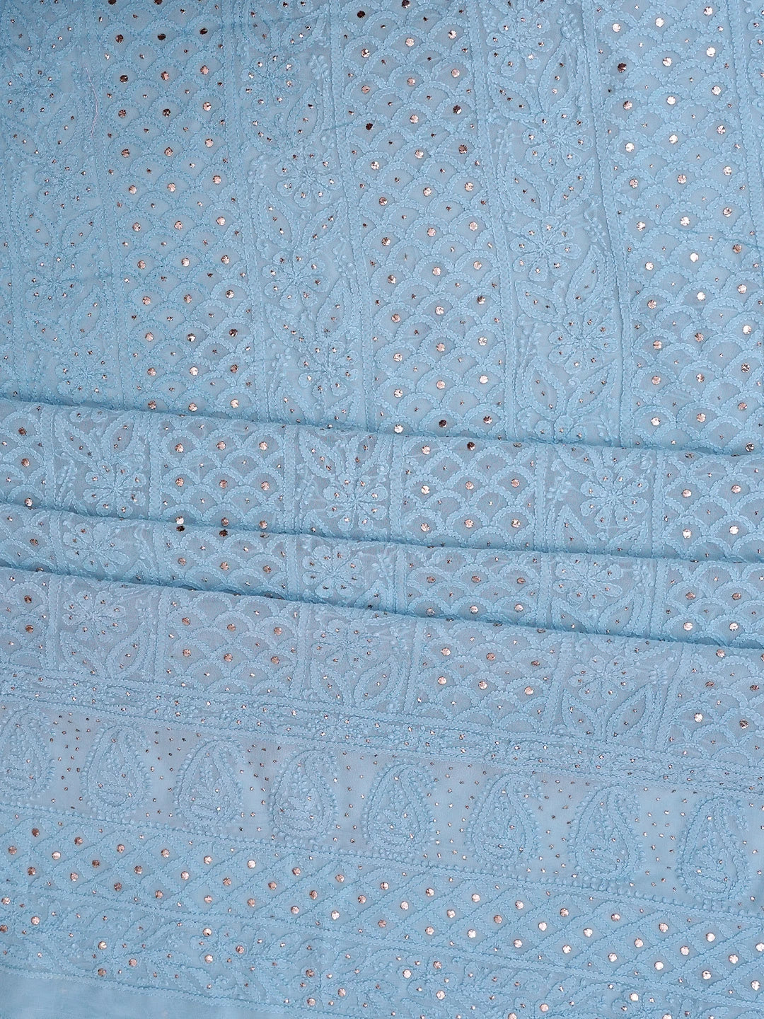Ada Hand Embroidered Carolina Blue Viscose Georgette Lucknowi Chikankari Unstitched Kurta Dupatta Set With Mukaish Work 01A815274