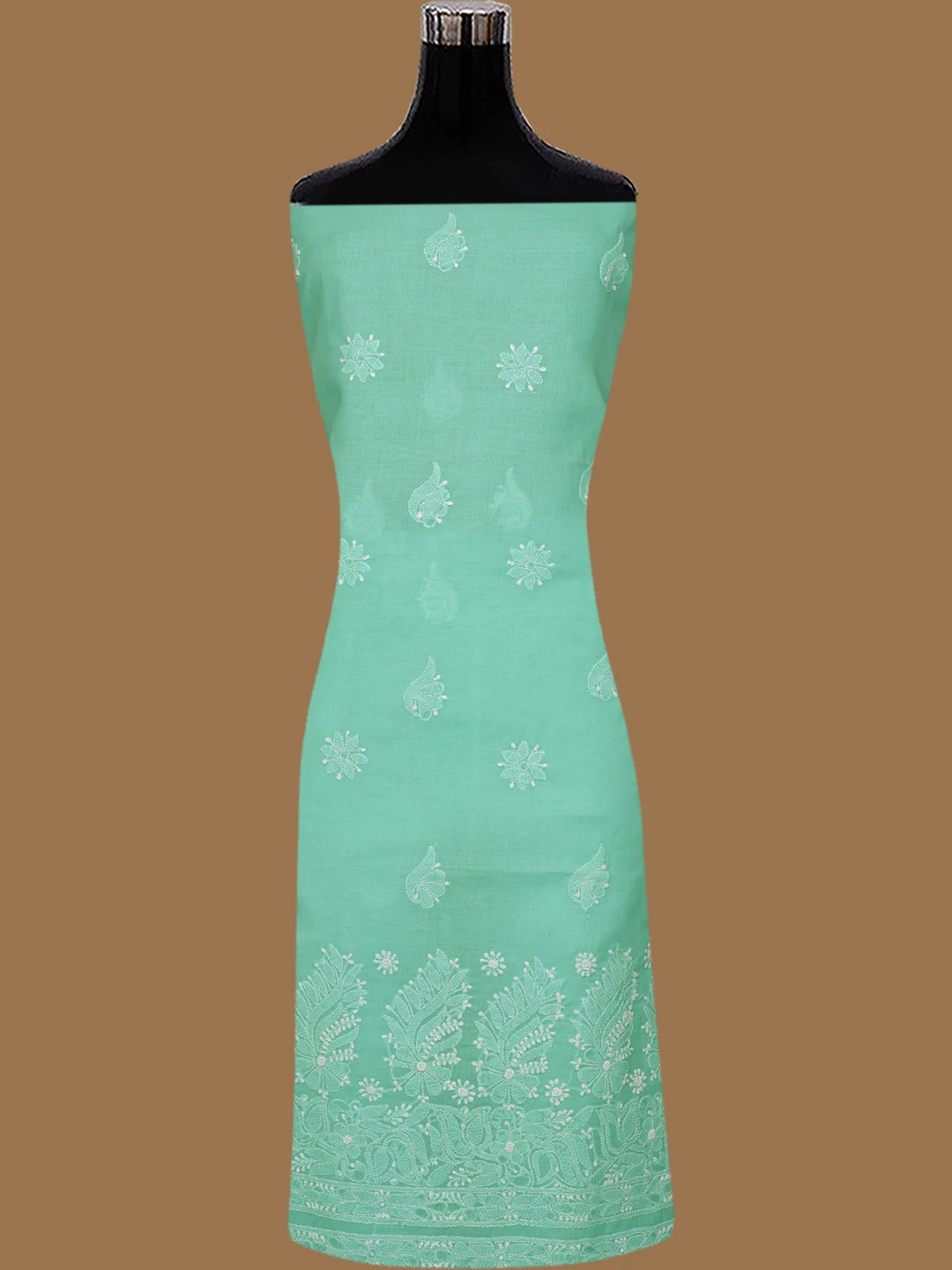 Ada Hand Embroidered Sea Green Cotton Lucknowi Chikankari Unstitched Suit Piece 01A819074