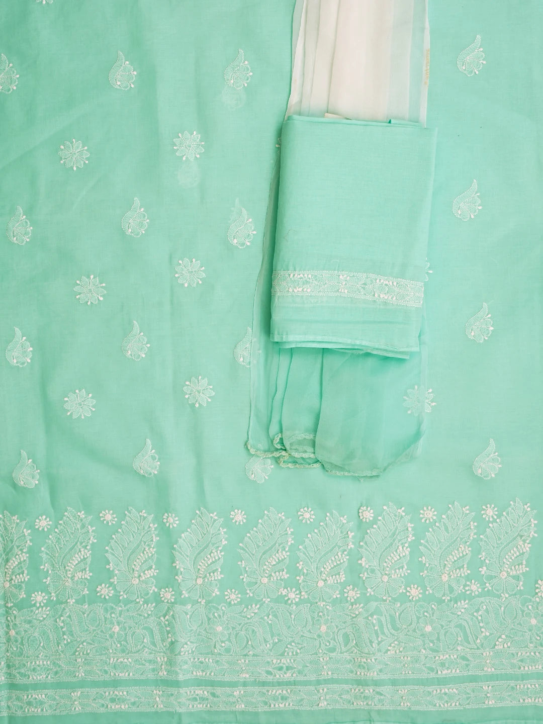 Ada Hand Embroidered Sea Green Cotton Lucknowi Chikankari Unstitched Suit Piece 01A819074