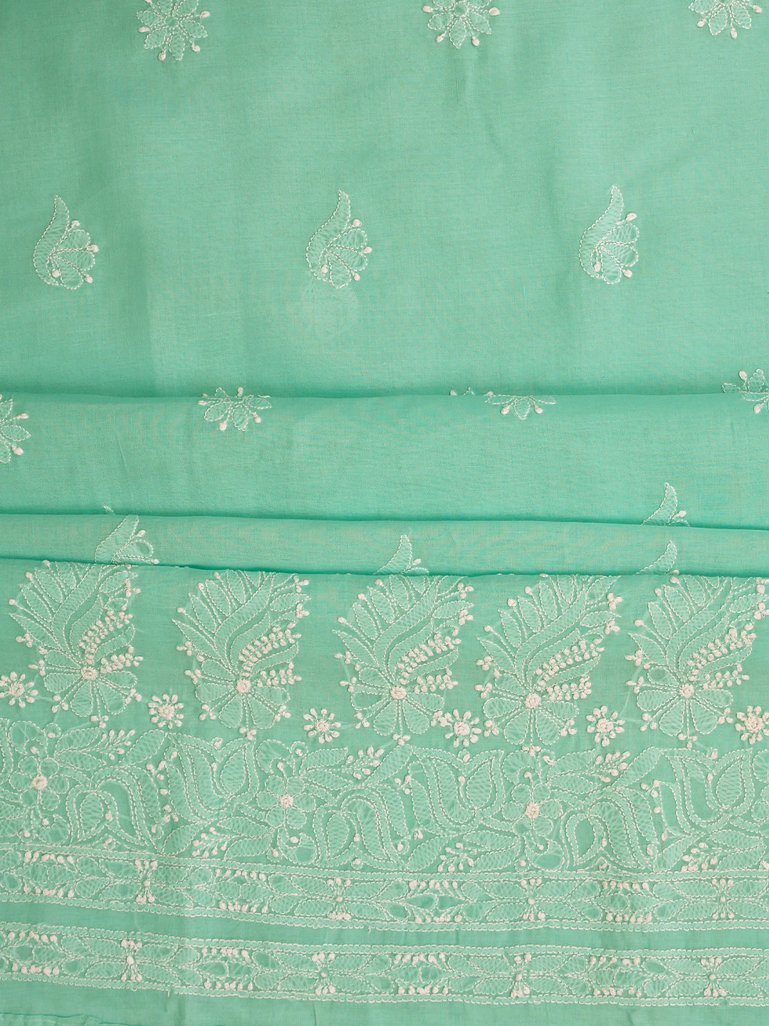Ada Hand Embroidered Sea Green Cotton Lucknowi Chikankari Unstitched Suit Piece 01A819074