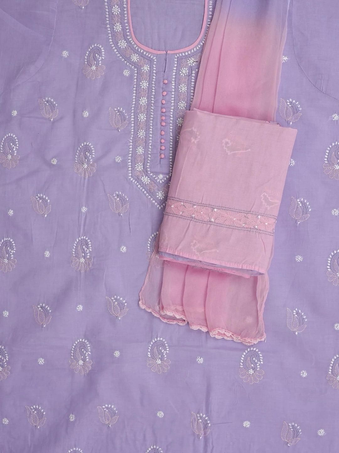 Ada Hand Embroidered Mauve Cotton Lucknowi Chikankari Unstitched Suit Piece 01A818843