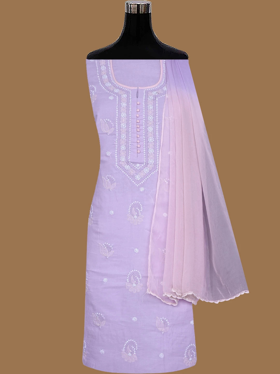 Ada Hand Embroidered Mauve Cotton Lucknowi Chikankari Unstitched Suit Piece 01A818843