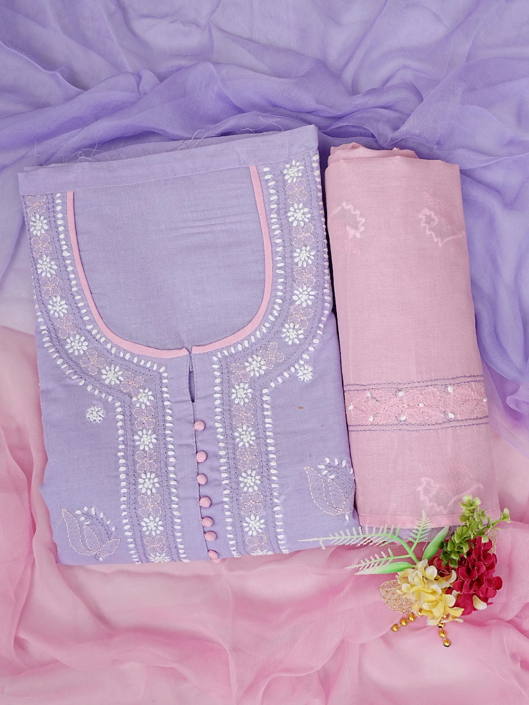Ada Hand Embroidered Mauve Cotton Lucknowi Chikankari Unstitched Suit Piece 01A818843