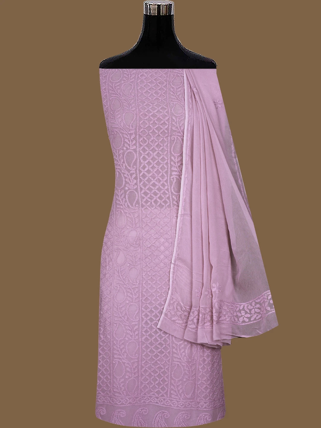 Ada Hand Embroidered Lilac Purple Viscose Georgette Lucknowi Chikankari Unstitched Kurta Dupatta Set 01A811756